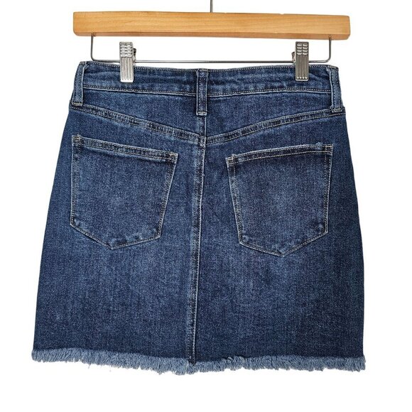 Abound Womens Mini Denim Skirt Frayed Hem Medium Wash Button Zipper Closure 25 - Picture 2 of 10